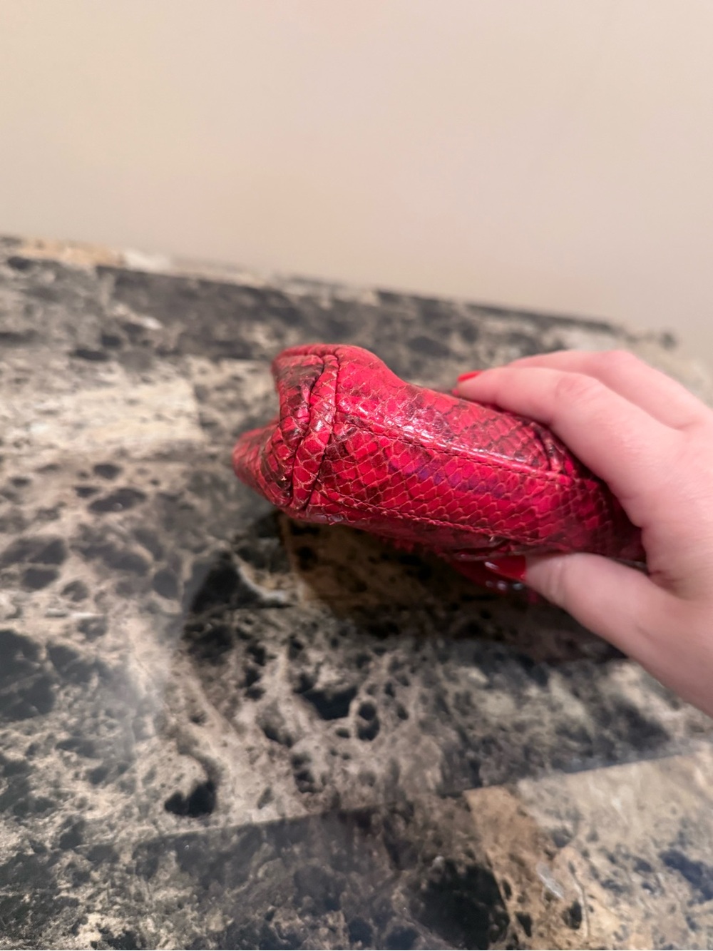 Henri Bendel Red Snakeskin Print Shoulder Bag/Clutch - Gunmetal Hardware - Picture 7 of 15